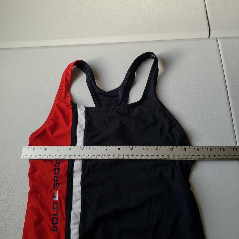 Y2K Polo Sport Ralph Lauren Swimsuit Womens 8 Blue One Piece Racerback Lined - Picture 4 of 7